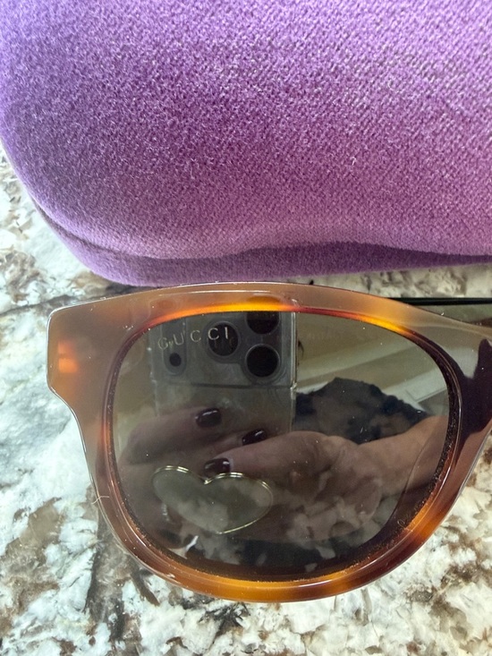 Gucci Brown Tortoiseshell Frame Sunglasses with Dark Lenses